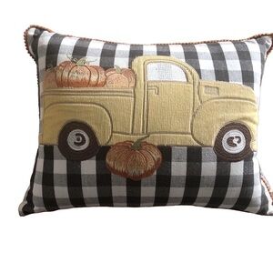 Haymarket Square decorative throw pillow. Fall harvest applique embroidery